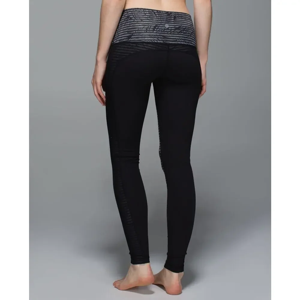 Lululemon Athletica‎ Wunder Under Pant Luxtreme Roll Down Stripe Yoga Black 4 6
